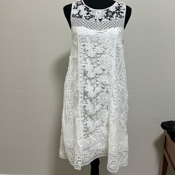Altar'd State White Full Lace Crochet Dress Lined Sleeveless - Picture 3 of 4